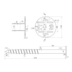 Zemný vrut, stavebná pätka, ø 220 mm, žiarový pozink Zemný vrut, stavebná pätka, ø 220 mm, žiarový pozink